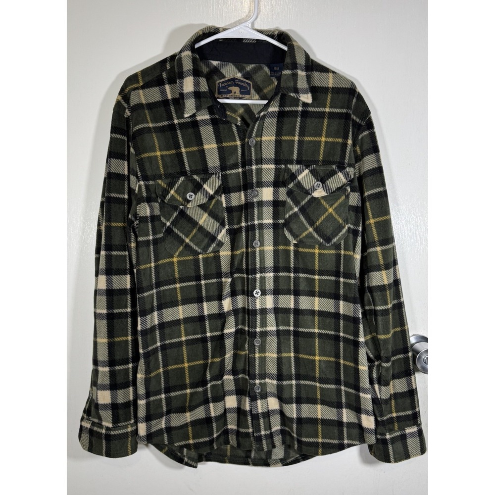 Freedom Foundry Men's Fleece Shirt Jacket Plaid Green Black Yellow Medium M